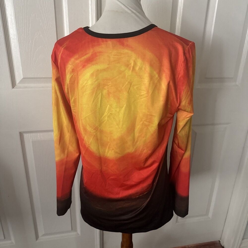 Serengeti Womens Halloween Top Sz Medium Cat Bat Holiday Orange Stretch Festive - Picture 3 of 9